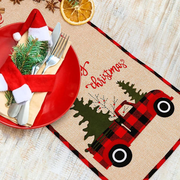 Julebordløber Jute Buffalo Plaid Rustik Truck Christma