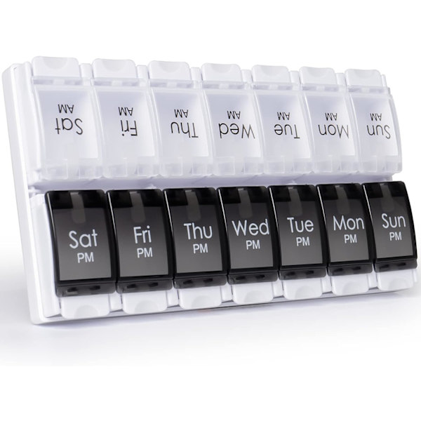 Am Pm Pill Organizer 7 päivää, 2 kertaa päivässä joka viikko Pill Black & White