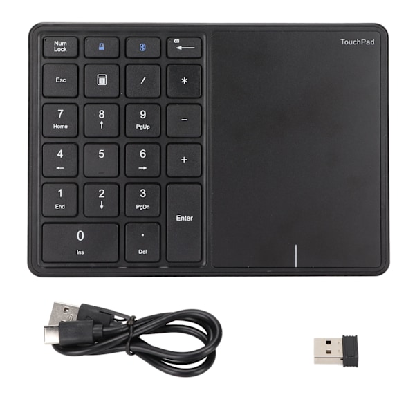 Trådlöst numeriskt tangentbord 2.4G Ergonomisk 7.5 graders vinkel 10m mottagning Type C-port 22 tangenter numeriskt tangentbord med pekplatta Svart