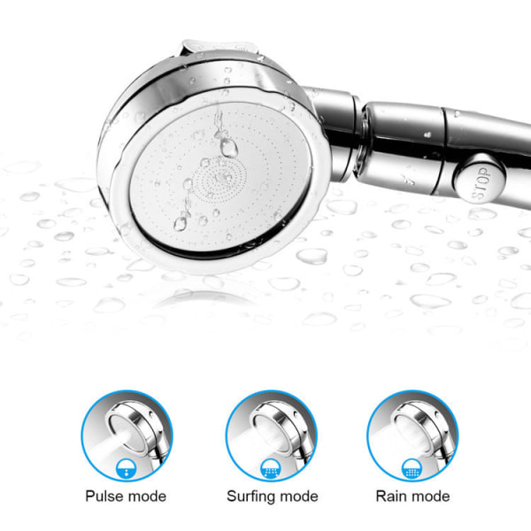 Baderom Premium Dusjhode Justerbar One-Click Vannstopp Bryter Multifunksjon Superlading Silver
