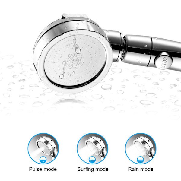 Badrum Premium duschhuvud Justerbar One-Click Water Stop Switch Multifunktion Superladdning Silver