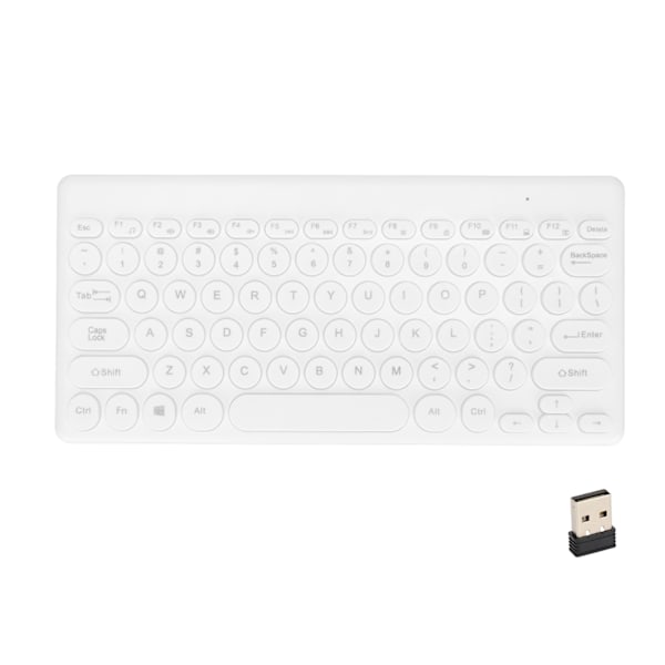 Trådlöst tangentbord 2.4G 78 tangenter Ergonomisk design Portabelt Slim Strömsparande Runda tangenter USB-tangentbord Vitt