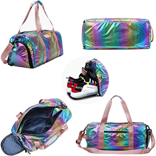 Gym Duffelbag Kvinner Overnatting Medium Lett Foldbar Weekender Reisebagasje Sport Atletisk Vanntett Tørr Våt Skopose for Jenter Barn