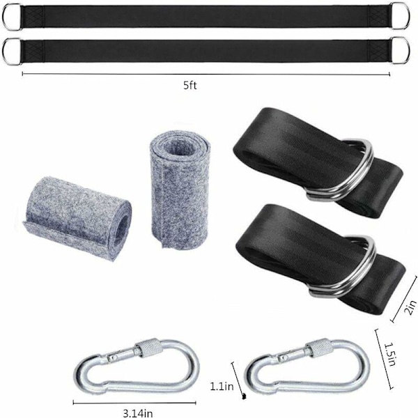 Gungfäste, hängmattor för hängmattor, hängmattor för gungfäste med 2 D-krok karbinhakar och 2 trädskyddsdynor