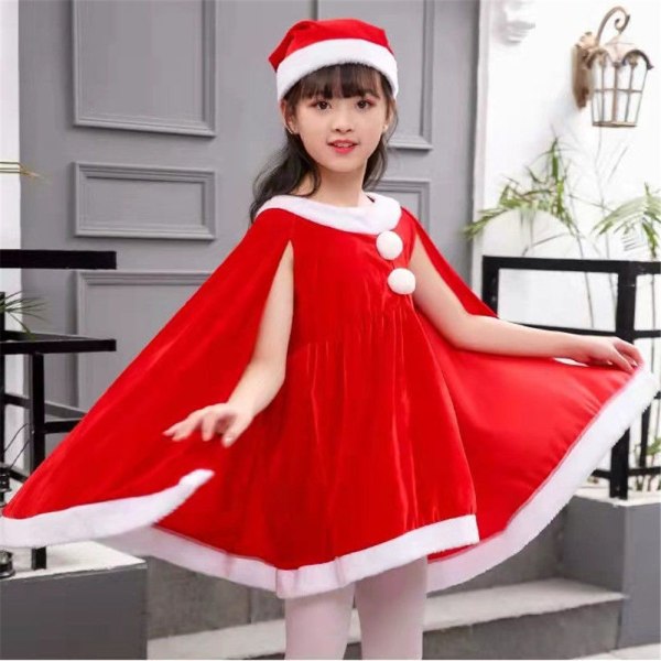 Julemandskostume Pige Outfit Claus Jul Fancy Dress Kappe 110cm