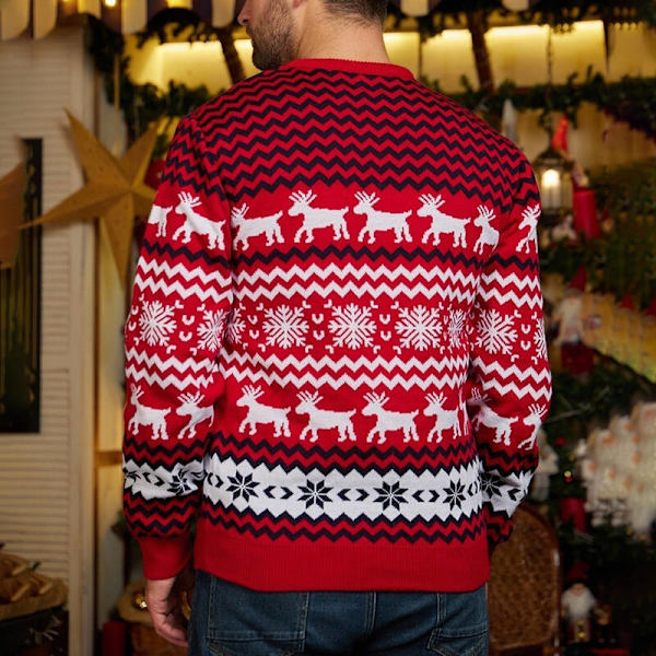 Dam Winter Warm Jumper Toppar Print stickade tröjor Red-Men XL