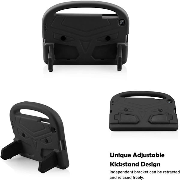 Børnebeskyttelse til Samsung Galaxy Tab A 10.1 (2019 udgave) SM-T510/T515, Letvægts anti-vibrationsgreb Unikt Kickstand-etui, sort