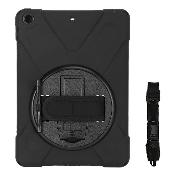 Tablet Case Silikone Hård PC Præcise Udskæringer Justerbar Rem Roterende Støttefod Case til IOS Tablet 9.7in 2017 2018 Sort