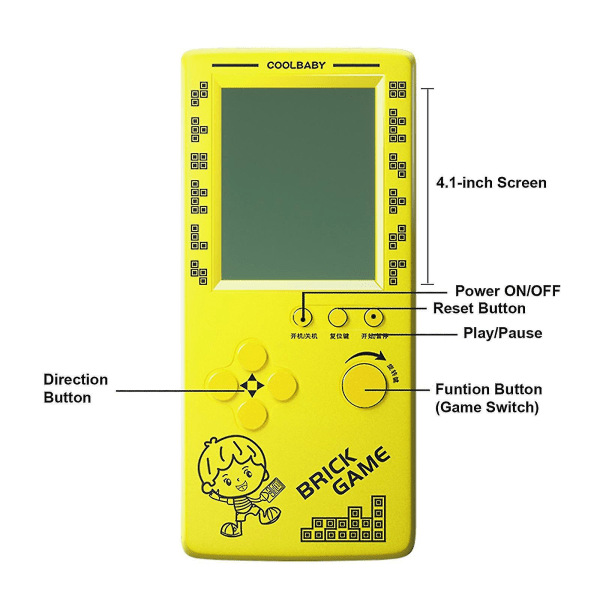 Rs-100 Tetris Game Console Klassiskt blockspel Pusselspel Spelare Handheld Game Machine Brick Games Beyamis Tw Yellow