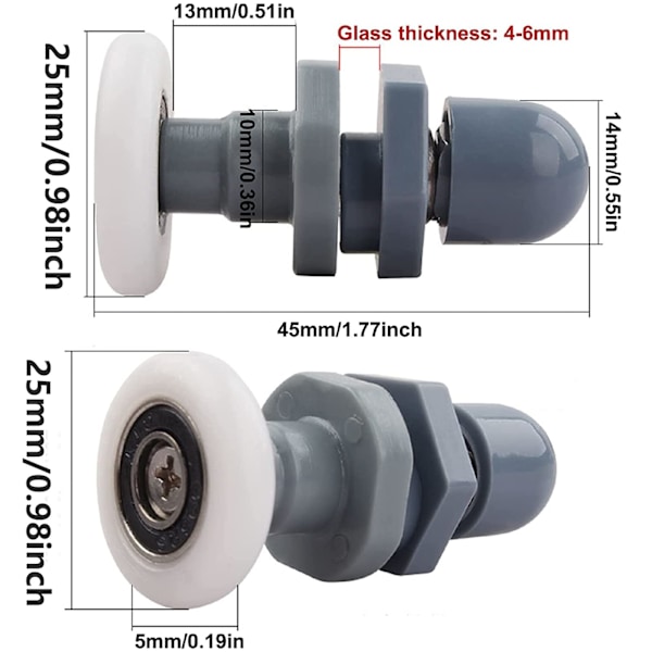 8 delar rullhjul för duschdörr, 25 mm duschhjul