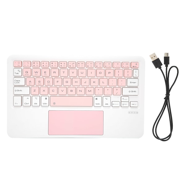 Trådløst tastatur med multi-touch, sensitiv betjening, lite, bærbart og oppladbart tastatur for IOS-nettbrett, hvit/rosa