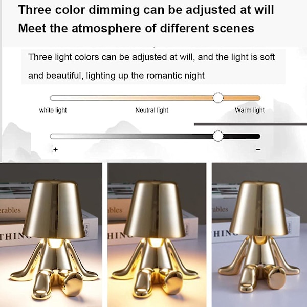Sengelampe med berøringskontroll, Guld Thinker Lampe Skrivebordslampe Trådløs Oppladbar Bærbar Dekorativ Nattlampe Med USB-lading silver Standing style 8905