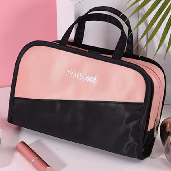 Skønhedstaske til kvinder Rejse-toiletsager Opbevaringspose Black Pink 24*15*6CM