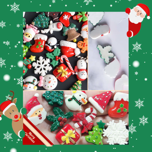 50 Resin Flatback Xmas Ornaments Santa Snowman Tree Bell Resin