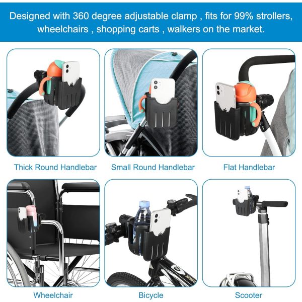 Kopholder til barnevogn med telefonholder, cykelkopholder, Universel