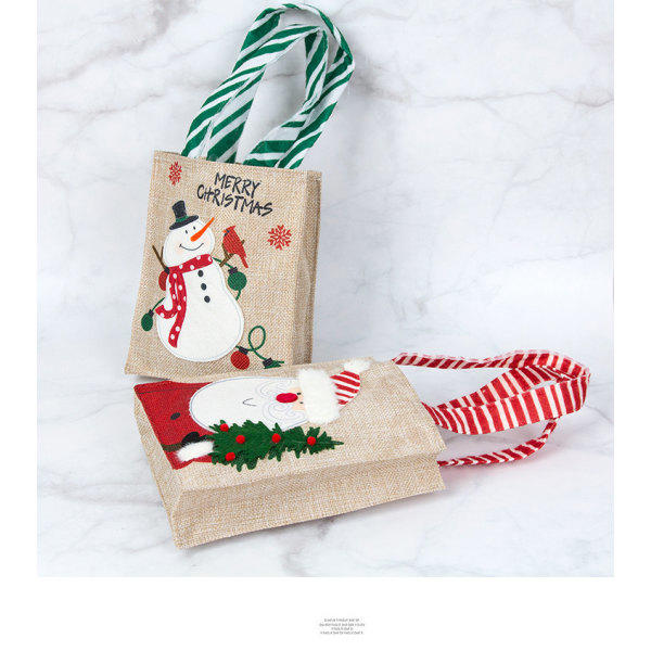 1 st julklappspåse, presentpåse för äldre snögubbe i linne tecknad