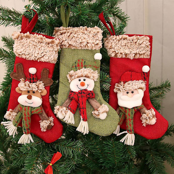 Julstrumpa Jultomten Godis Sock Presentpåse Xmas Tree Hanging Decor Bag, C