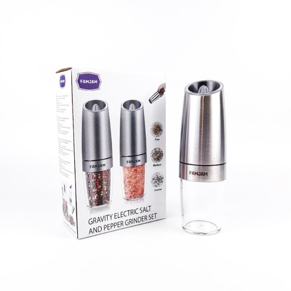 Famjam 2 stk Krydderkværn Elektrisk Gravity-sensor Spice Grinders SILVER