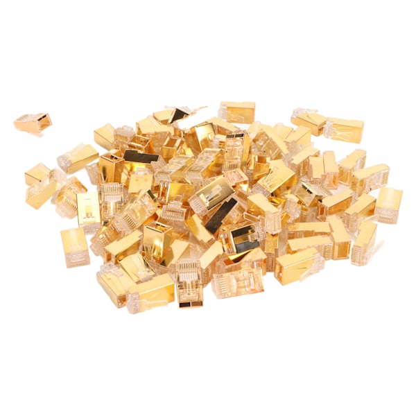 100 stk. RJ45 CAT6e Gjennomgangskontakter Ren Kobber Skjermet Plug and Play 8P8C Ethernet-kabel Krympeender Gullbelagt