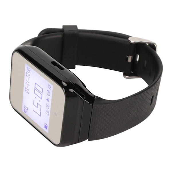 Ur-personsøger LCD Kalender Display Én Knap Alarm Vibration Trådløst Kaldesystem til Catering Fabrikker EU Stik Sort