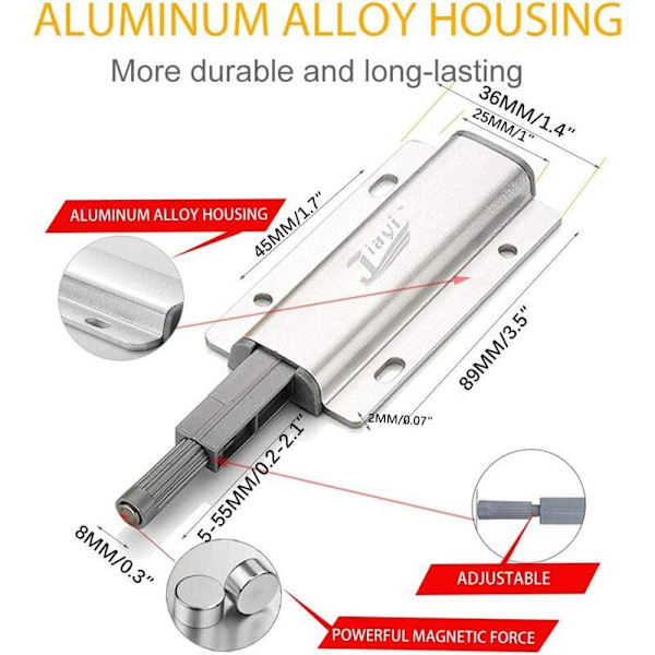 Tryck för att öppna Magnet Skåpdörr Jiayi 2 Delar Aluminium Magnetiskt Lås Dörrstängare Tryck Öppna Dämpare för Skåplåda Stängningssystem