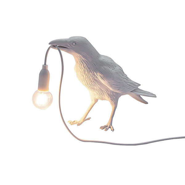 Fuglelampe Resin Crow Led-lys Soverom Vegglampe Bord Stue Kunstdekorasjon (hvit#1)