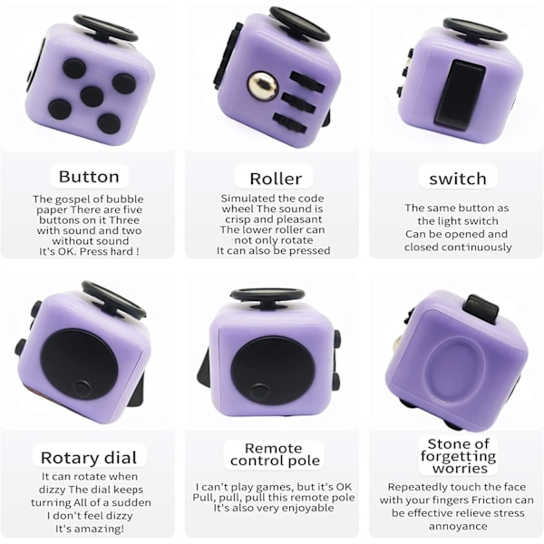 4 st Anti-Stress Cube, Decompression Toy Cube med 6 lugnande mod