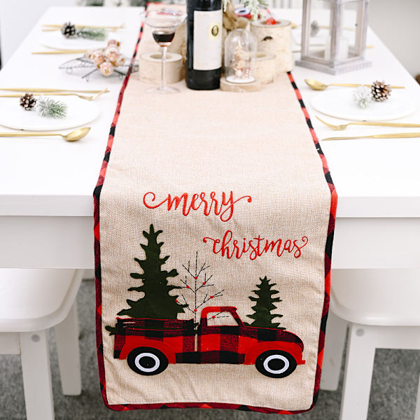 Christmas Table Runner Burlap Buffalo Plaid Rustic Truck Christmas