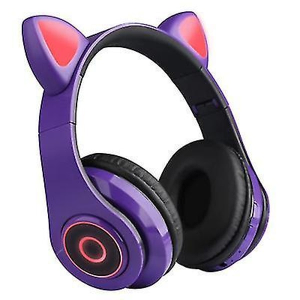 Lilla trådløse katteører hodetelefoner bluetooth headset led lys hodetelefoner for barn jente az15935