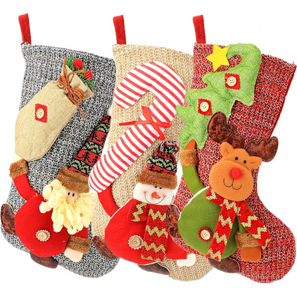 3 st stickade julstrumpor 21-tums set med 3D Santa Älgstrumpor för Xmas öppen spis hängande (stil3)
