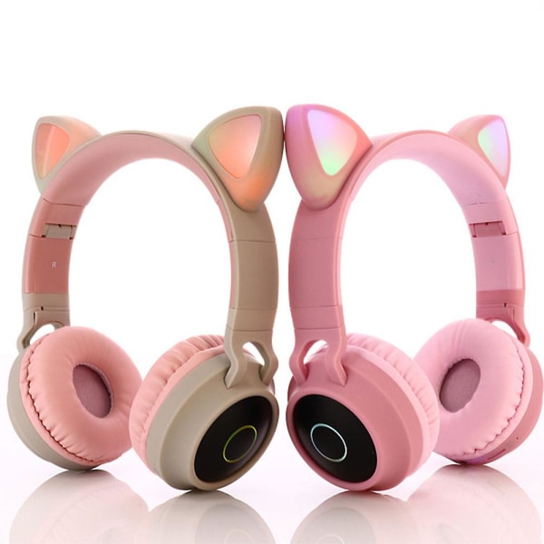 Langattomat Bluetooth-lastenkuulokkeet, Cat Ear -langalliset Bluetooth-kuulokkeet, LED Light Up -langattomat lasten kuulokkeet korvalla mikrofonilla beige