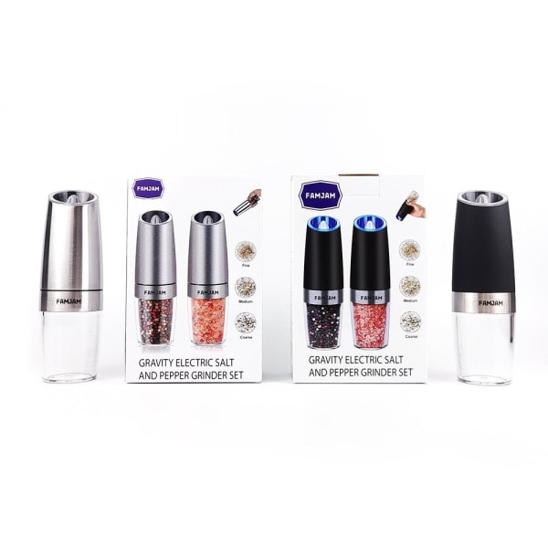Famjam 2 stk Krydderkvern Elektrisk Gravity-sensor Spice Grinders Black