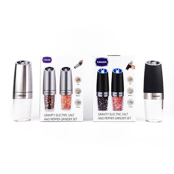 Famjam 2st Kryddkvarn Elektriskt Gravity-sensor Spice Grinders Black