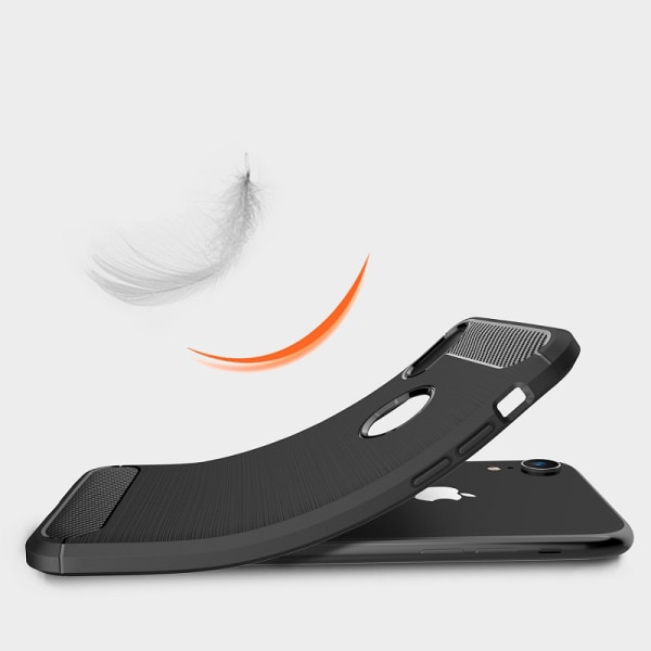 SKALO iPhone XR Armor Carbon Iskunkestävä TPU suojakuori - Valit Black