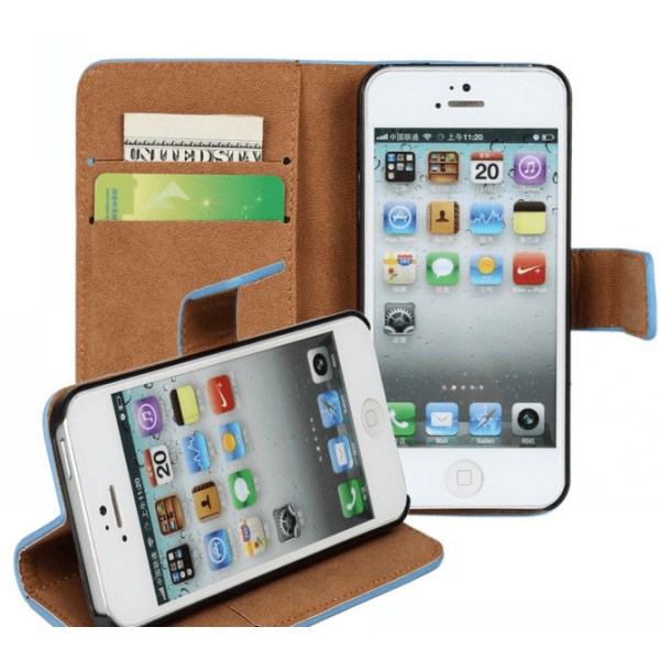 SKALO iPhone 5/5S/SE(1:a gen) Flip Cover m. Pung i Ægte Læder - Vælg farve Light pink