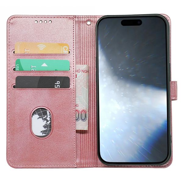 SKALO iPhone 16 Pro Flip Cover m. pung i PU-læder - Rosa guld Pink gold