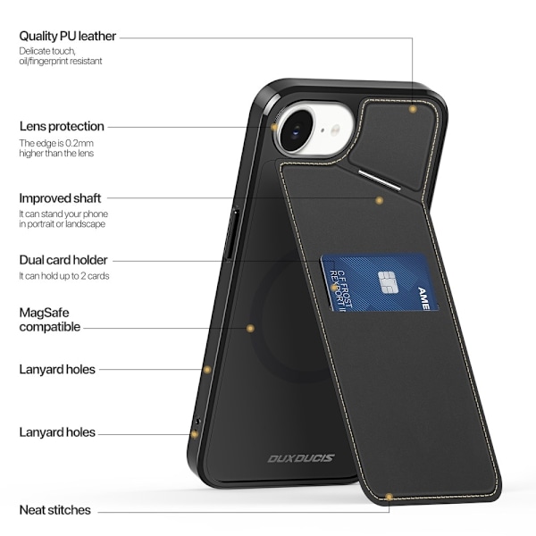 DUX DUCIS iPhone 16e Rafi II Series Suojakuori jossa on Korttipidike - Musta Black