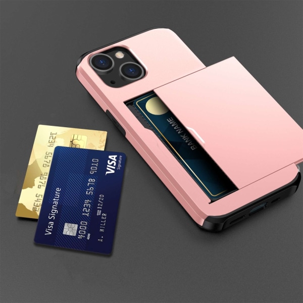 SKALO iPhone 14 Plus Armor Suojakuori korttikotelo - Ruusukulta Pink gold