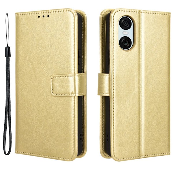 SKALO Sony Xperia 10 VI Crazy Horse lompakko PU nahka - Kulta Gold