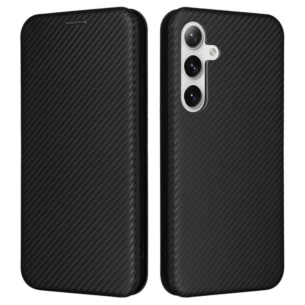 SKALO Samsung S24+ Carbon Fiber Pungetui - Sort Black