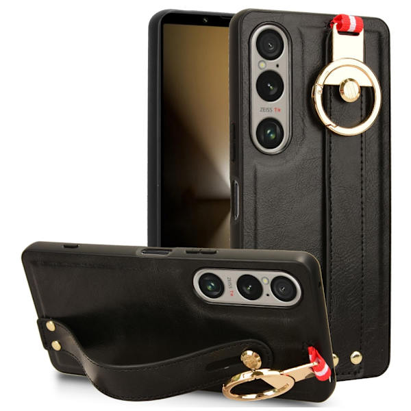 SKALO Sony Xperia 1 VI PU-nahkakuori käsivarsinauhalla - Musta Black