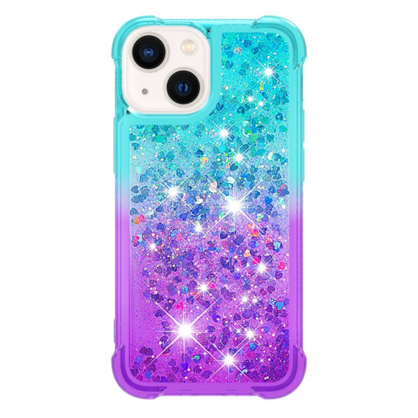 SKALO iPhone 15 Plus Kvicksand Glitter Hjerter TPU Cover - Turki Multicolor