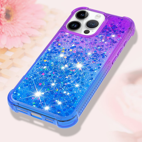 SKALO iPhone 16 Pro Max Kvicksand Glitter Hjärtan TPU-skal - Lila-Blå multifärg