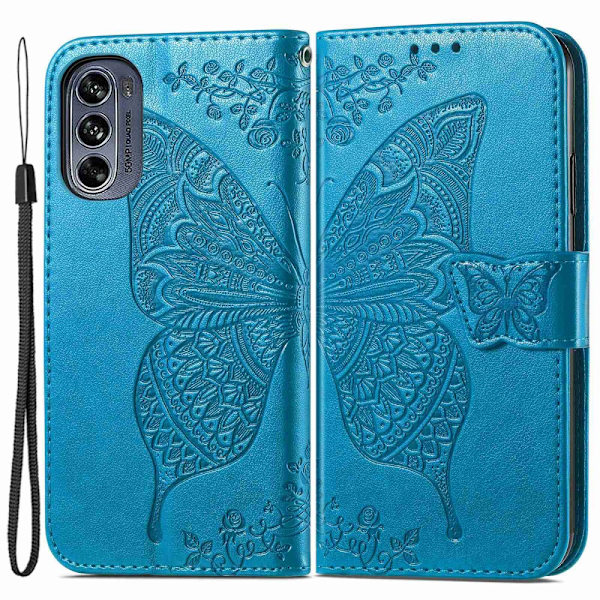 SKALO Motorola Moto G62 5G Mandala Butterfly Flip Cover - Blå Blue