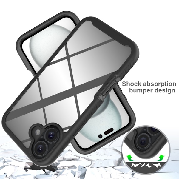 SKALO iPhone 16 Plus Stødsikker Clear Hybrid Cover + Skaermbeskyttelse - Sort Black
