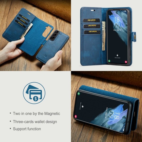 DG MING Samsung S22 2-in-1 magneettinen lompakkokotelo - sininen Blue