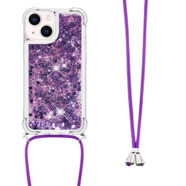 SKALO iPhone 14 Plus Juoksuhiekka Glitter Mobile kaulapanta - Violetti Purple