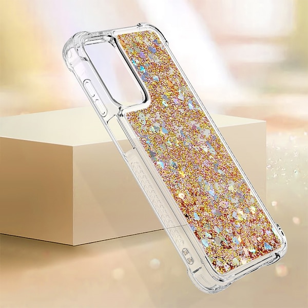 SKALO Samsung A16 Juoksuhiekka Glitter Sydämet TPU kuori - Kulta Gold