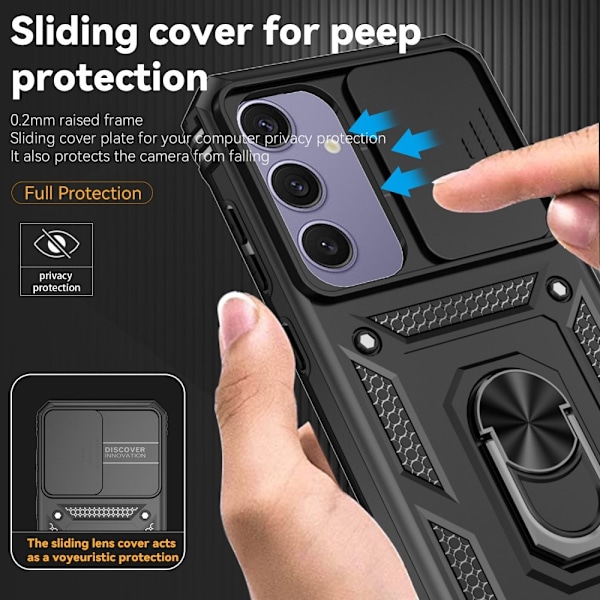 SKALO Samsung S24 FE Armor Hybrid Metal Ring Camera Slider - Sort Black