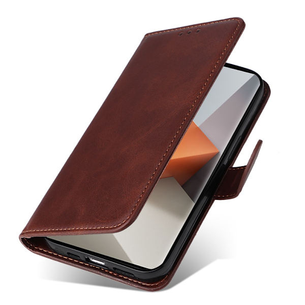 SKALO Xiaomi Redmi Note 13 Pro+ PU-nahkainen Lompakkokotelo - Valitse väri Brown